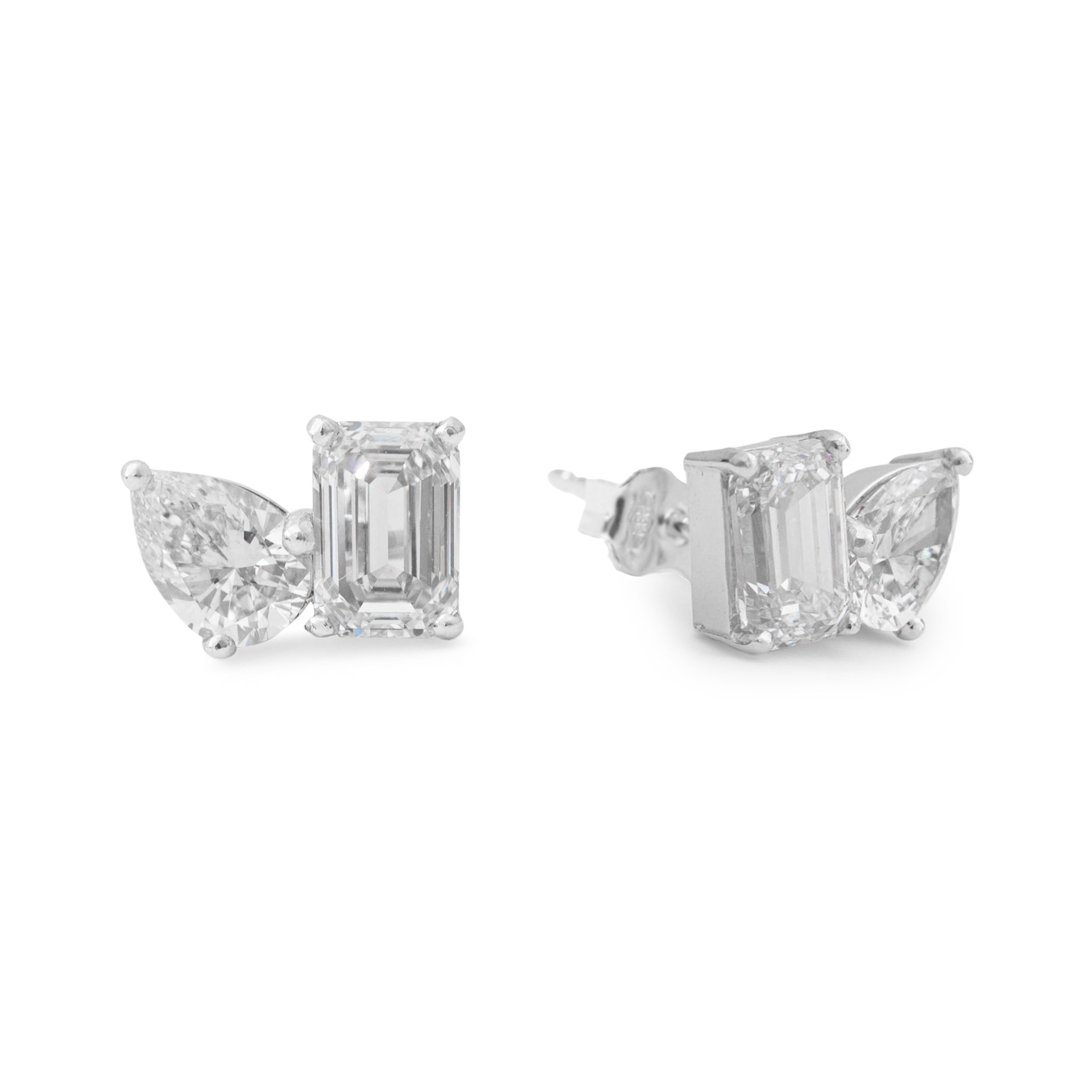 TWO TESSERAE EARRINGS - EMERALD AND PEAR SHAPED DIAMONDS