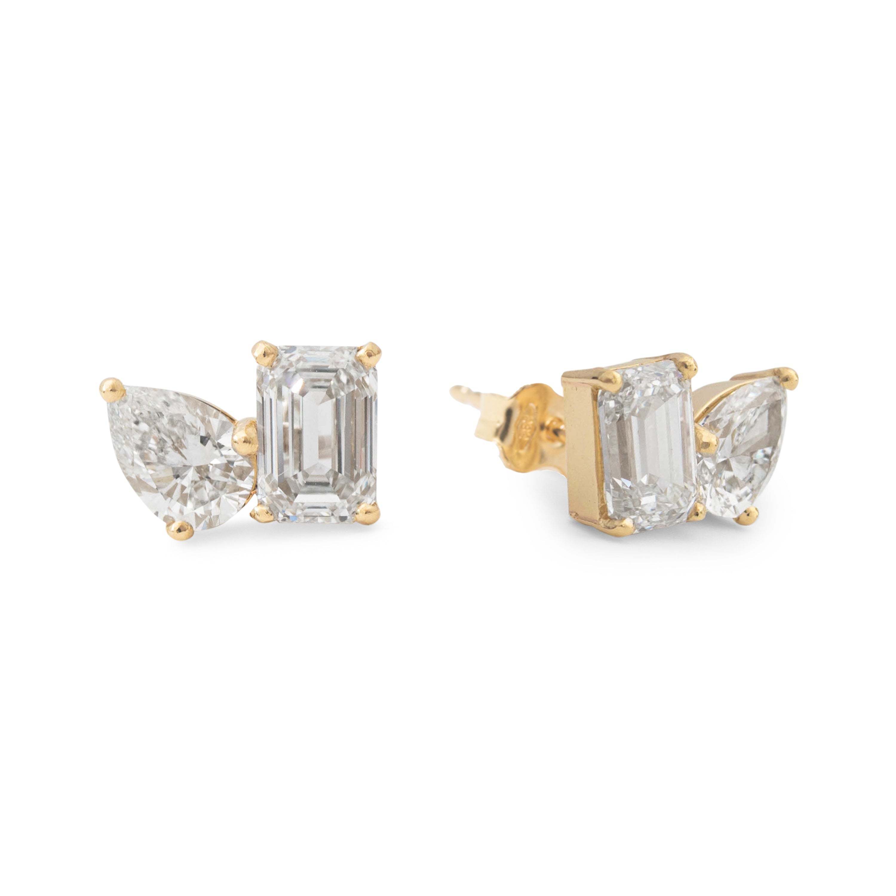 TWO TESSERAE EARRINGS - EMERALD AND PEAR SHAPED DIAMONDS